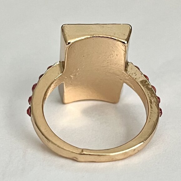 Rose Gold Crystal Cocktail Ring Pink Aqua Blue Princess Cut Size 6 Plated - Picture 8 of 14